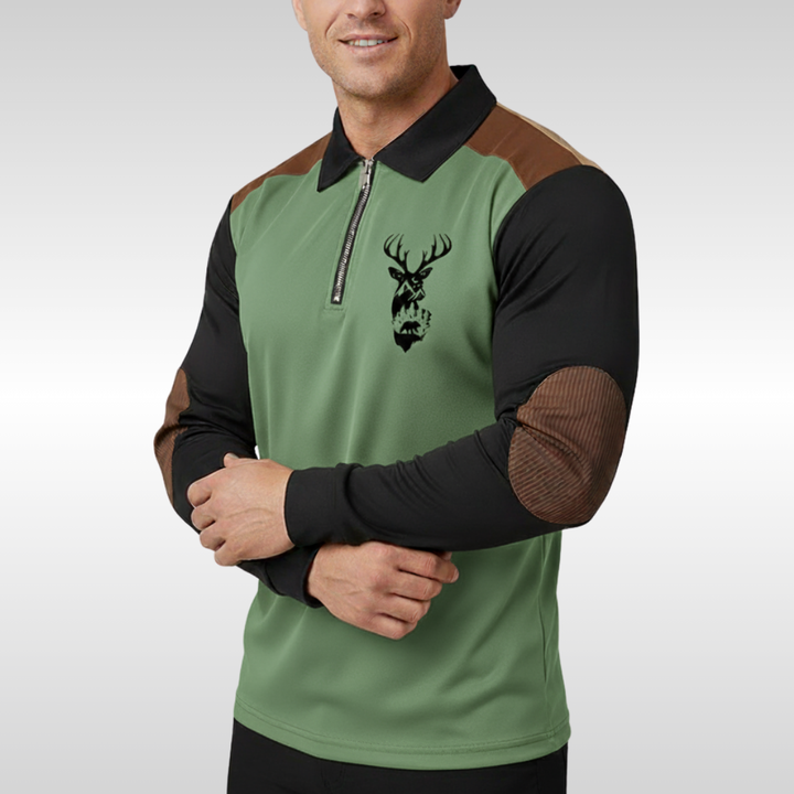 FLINT DEER PRINT ZIP POLO | EASY STYLE WITH QUIET CONFIDENCE