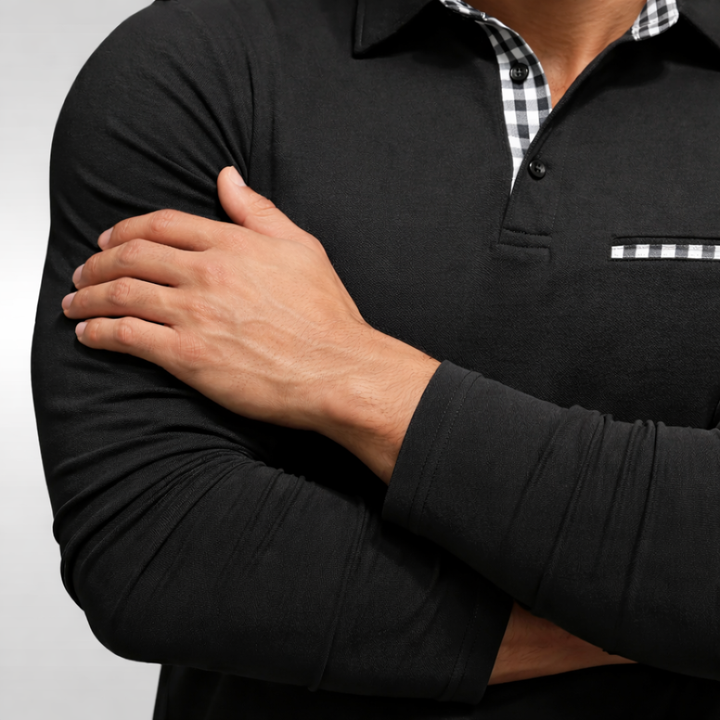 LEO CHECK LONG-SLEEVE POLO | CLEAN STYLE WITH SMART COMFORT